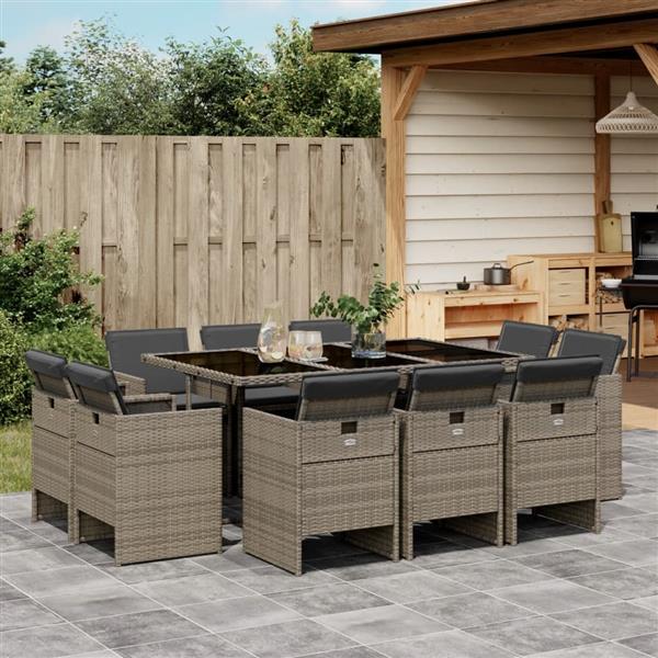 Grote foto vidaxl 11 delige tuinset met kussens poly rattan grijs tuin en terras tuinmeubelen