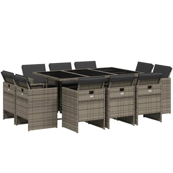 Grote foto vidaxl 11 delige tuinset met kussens poly rattan grijs tuin en terras tuinmeubelen