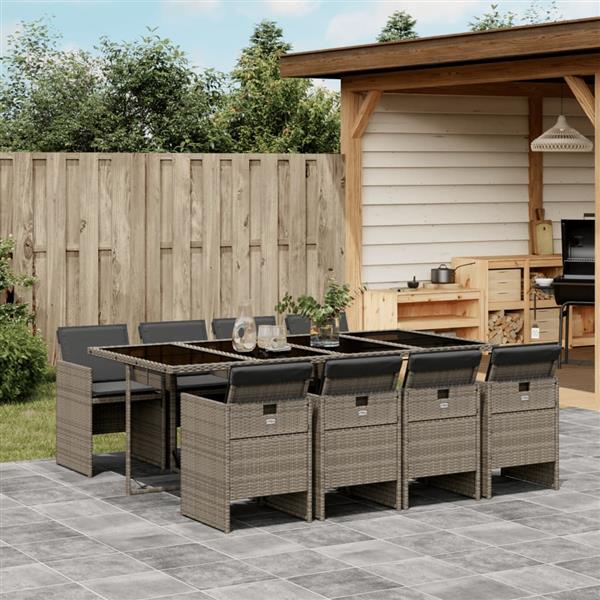 Grote foto vidaxl 9 delige tuinset met kussens poly rattan grijs tuin en terras tuinmeubelen