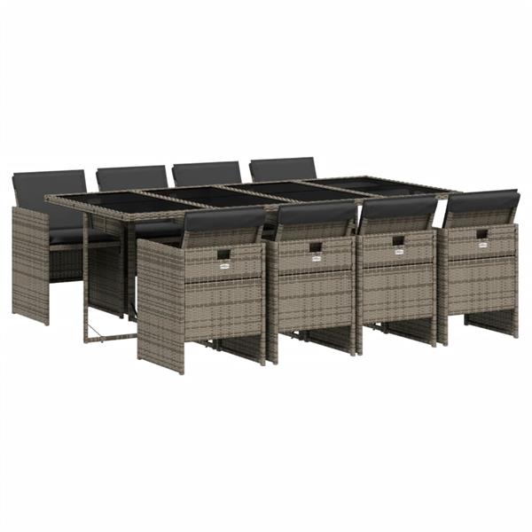 Grote foto vidaxl 9 delige tuinset met kussens poly rattan grijs tuin en terras tuinmeubelen