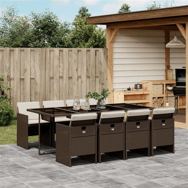 Grote foto vidaxl 9 delige tuinset met kussens poly rattan bruin tuin en terras tuinmeubelen