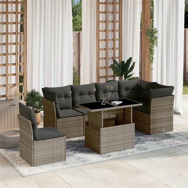 Grote foto vidaxl 7 delige loungeset met kussens poly rattan grijs tuin en terras tuinmeubelen