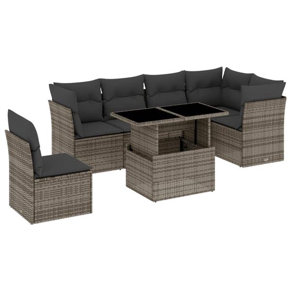 Grote foto vidaxl 7 delige loungeset met kussens poly rattan grijs tuin en terras tuinmeubelen