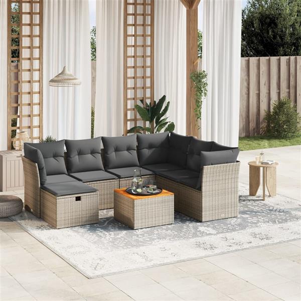 Grote foto vidaxl 8 delige loungeset met kussens poly rattan grijs tuin en terras tuinmeubelen