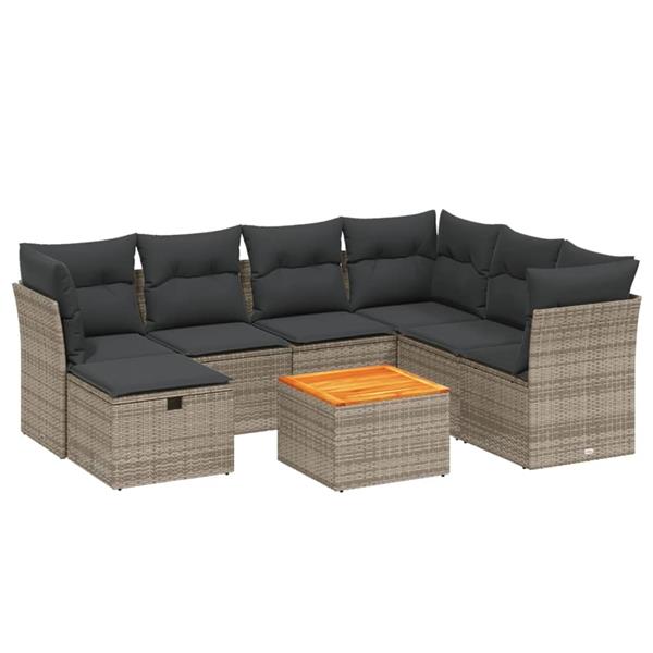 Grote foto vidaxl 8 delige loungeset met kussens poly rattan grijs tuin en terras tuinmeubelen