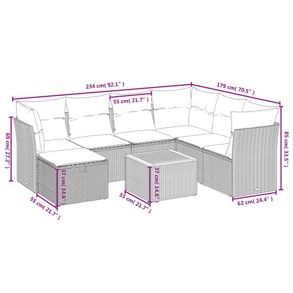Grote foto vidaxl 8 delige loungeset met kussens poly rattan grijs tuin en terras tuinmeubelen