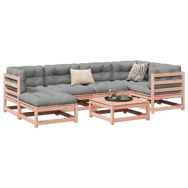 Grote foto vidaxl 7 delige loungeset met kussens massief douglas vurenhout tuin en terras tuinmeubelen