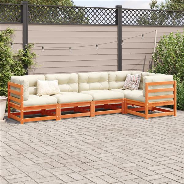 Grote foto vidaxl 5 delige loungeset met kussens massief grenenhout wasbruin tuin en terras tuinmeubelen