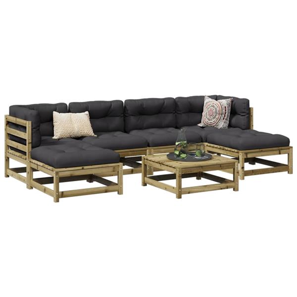 Grote foto vidaxl 7 delige loungeset met kussens ge mpregneerd grenenhout tuin en terras tuinmeubelen