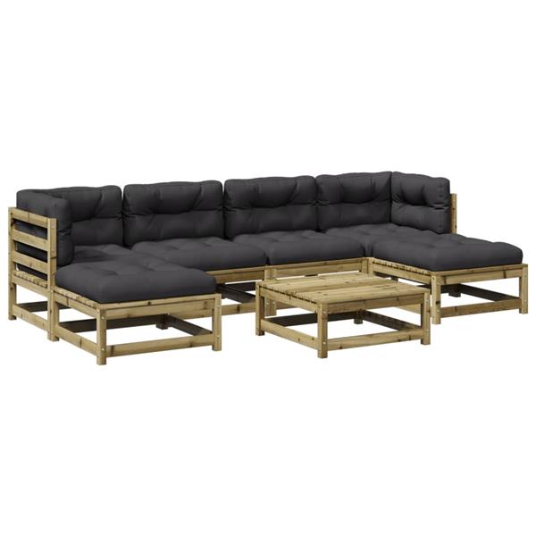 Grote foto vidaxl 7 delige loungeset met kussens ge mpregneerd grenenhout tuin en terras tuinmeubelen