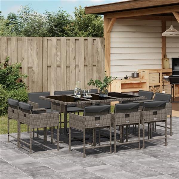 Grote foto vidaxl 11 delige tuinset met kussens poly rattan grijs tuin en terras tuinmeubelen