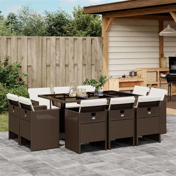 Grote foto vidaxl 11 delige tuinset met kussens poly rattan bruin tuin en terras tuinmeubelen