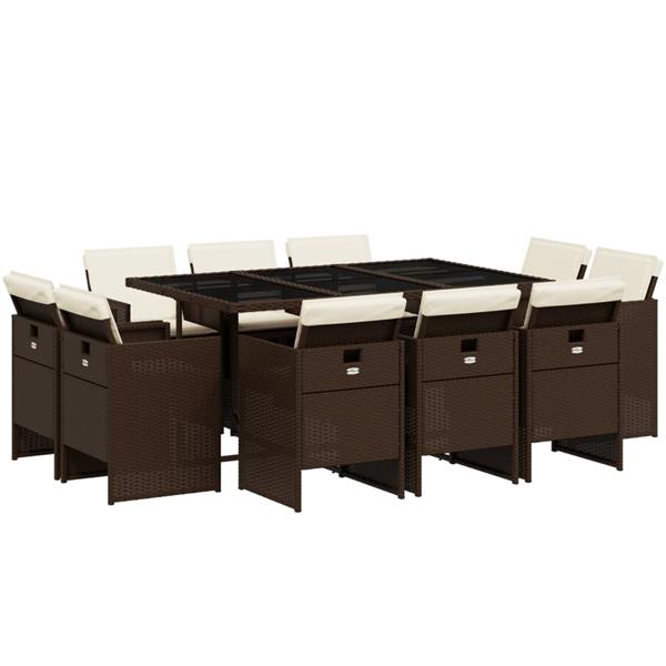 Grote foto vidaxl 11 delige tuinset met kussens poly rattan bruin tuin en terras tuinmeubelen