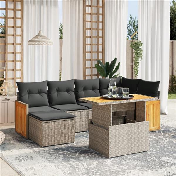 Grote foto vidaxl 7 delige loungeset met kussens poly rattan grijs tuin en terras tuinmeubelen
