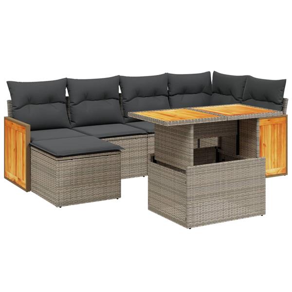 Grote foto vidaxl 7 delige loungeset met kussens poly rattan grijs tuin en terras tuinmeubelen