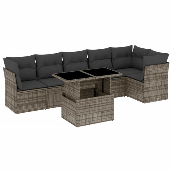 Grote foto vidaxl 7 delige loungeset met kussens poly rattan grijs tuin en terras tuinmeubelen