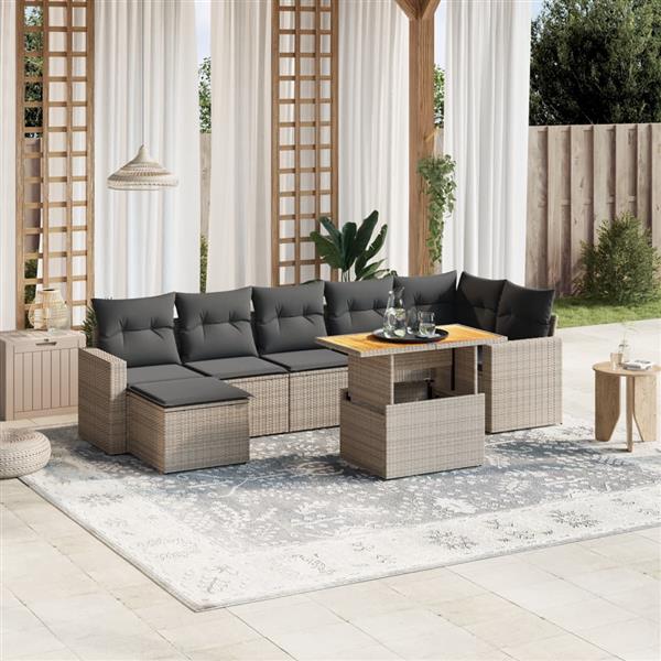 Grote foto vidaxl 8 delige loungeset met kussens poly rattan grijs tuin en terras tuinmeubelen