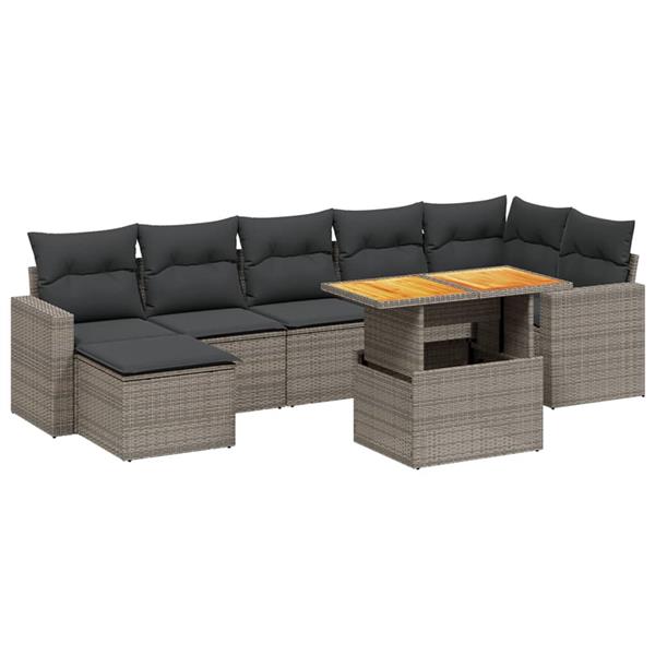 Grote foto vidaxl 8 delige loungeset met kussens poly rattan grijs tuin en terras tuinmeubelen