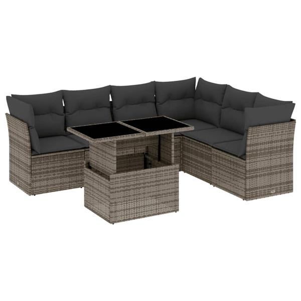 Grote foto vidaxl 7 delige loungeset met kussens poly rattan grijs tuin en terras tuinmeubelen