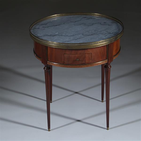 Grote foto bouillotte tafel met twee laden en twee tirettes ca 1910 bronzen randje no.301805 antiek en kunst stoelen en banken