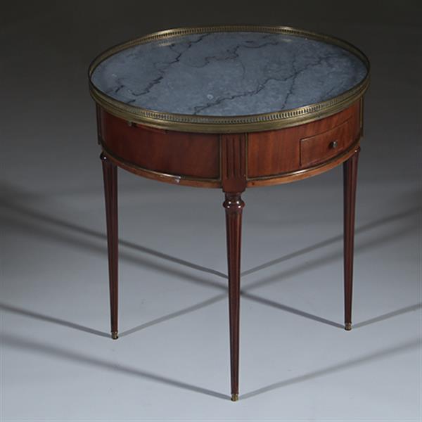Grote foto bouillotte tafel met twee laden en twee tirettes ca 1910 bronzen randje no.301805 antiek en kunst stoelen en banken