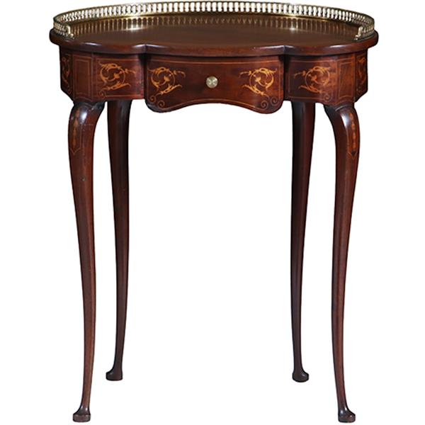 Grote foto niervormig latafeltje klein schrijftafeltje frankrijk ca 1900 met lade inlegwerk en gegoten bronzen antiek en kunst stoelen en banken