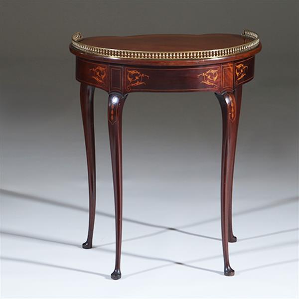Grote foto niervormig latafeltje klein schrijftafeltje frankrijk ca 1900 met lade inlegwerk en gegoten bronzen antiek en kunst stoelen en banken