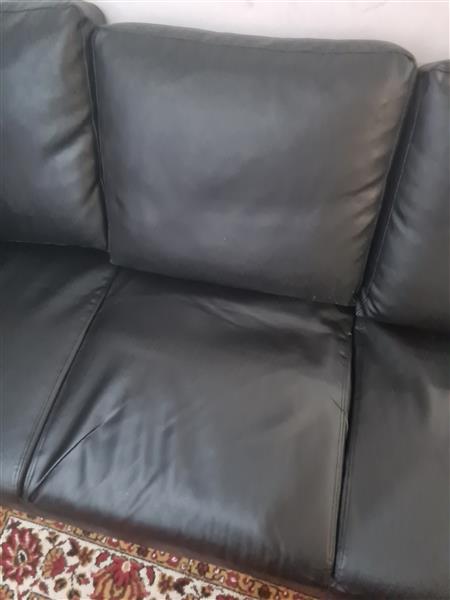 Grote foto zwarte lederen 3 zitsbank losse kussens huis en inrichting bankstellen