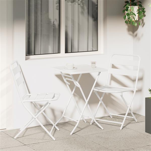 Grote foto vidaxl 3 delige vouw bistro set wit staal tuin en terras tuinmeubelen