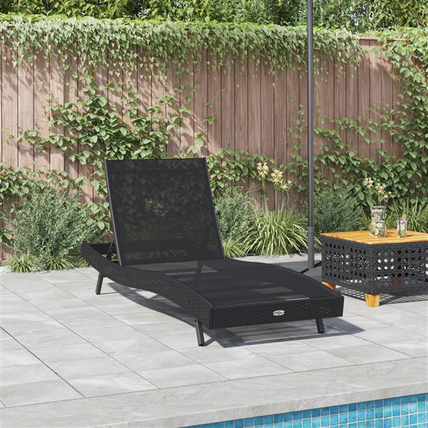 Grote foto vidaxl ligbed zwart van poly rattan en textilene tuin en terras tuinmeubelen