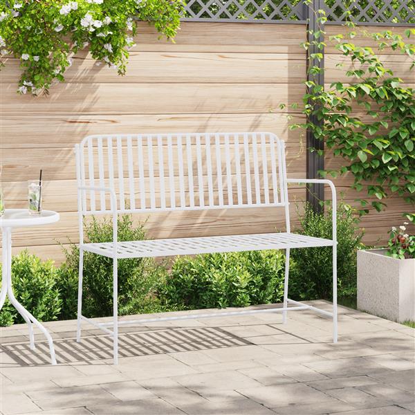 Grote foto vidaxl tuinbank met lattenontwerp wit 107 cm staal tuin en terras tuinmeubelen