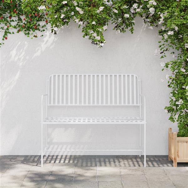 Grote foto vidaxl tuinbank met lattenontwerp wit 107 cm staal tuin en terras tuinmeubelen