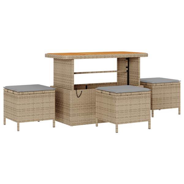 Grote foto vidaxl 4 delige tuinset met kussens poly rattan acaciahout beige tuin en terras tuinmeubelen