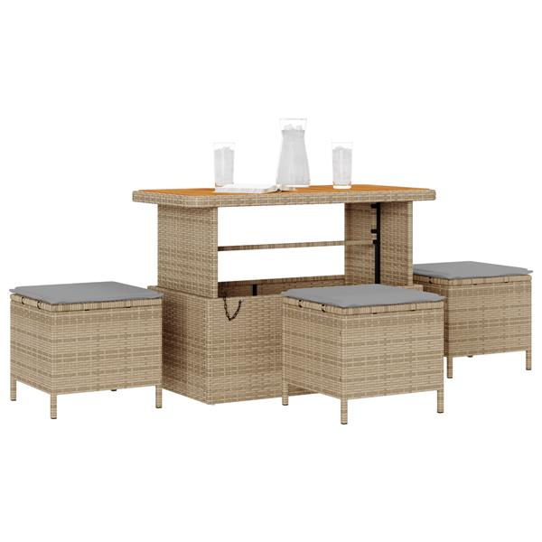 Grote foto vidaxl 4 delige tuinset met kussens poly rattan acaciahout beige tuin en terras tuinmeubelen