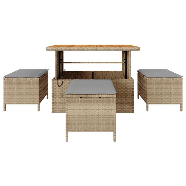 Grote foto vidaxl 4 delige tuinset met kussens poly rattan acaciahout beige tuin en terras tuinmeubelen