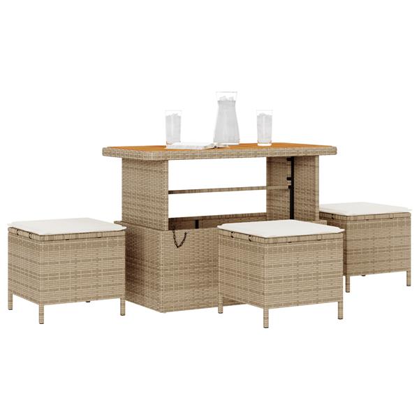 Grote foto vidaxl 4 delige tuinset met kussens poly rattan acaciahout beige tuin en terras tuinmeubelen