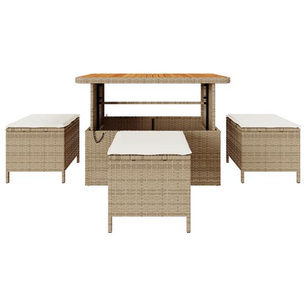 Grote foto vidaxl 4 delige tuinset met kussens poly rattan acaciahout beige tuin en terras tuinmeubelen