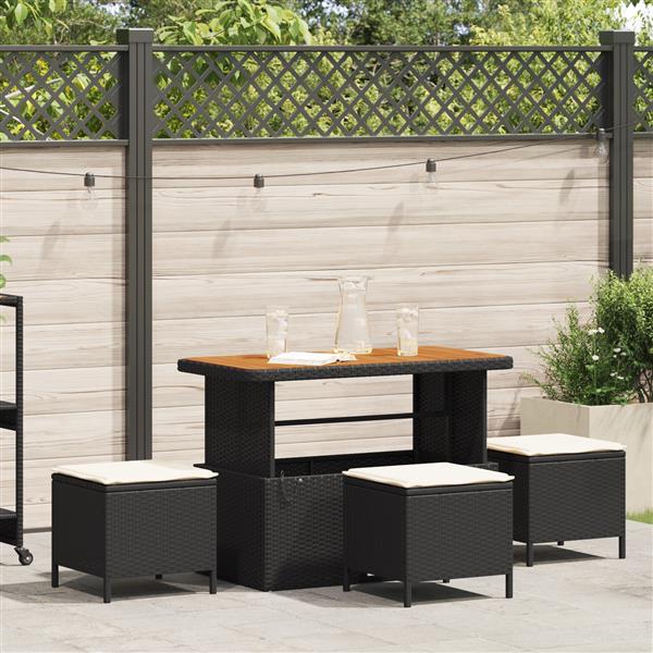 Grote foto vidaxl 4 delige tuinset met kussens poly rattan acaciahout zwart tuin en terras tuinmeubelen
