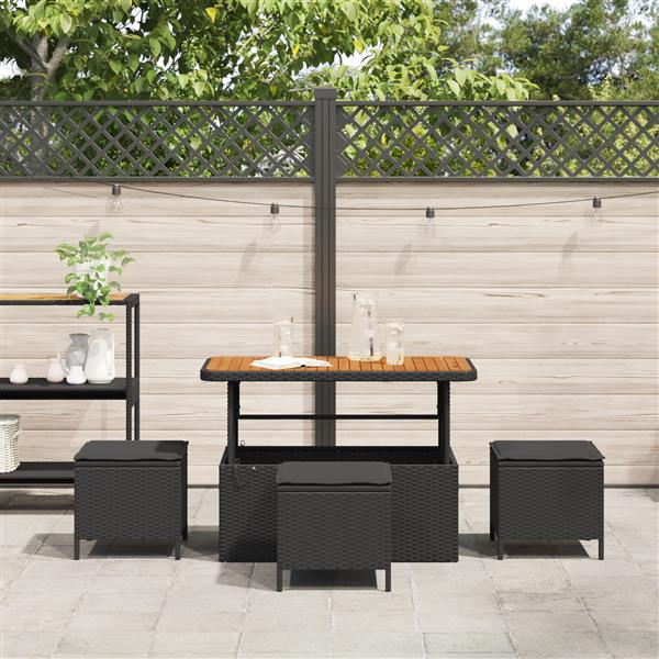 Grote foto vidaxl 4 delige tuinset met kussens poly rattan acaciahout zwart tuin en terras tuinmeubelen