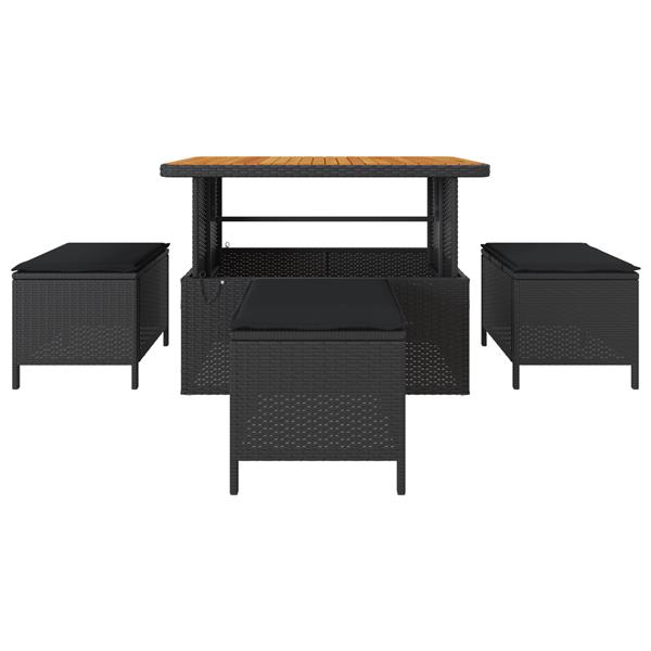 Grote foto vidaxl 4 delige tuinset met kussens poly rattan acaciahout zwart tuin en terras tuinmeubelen