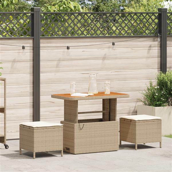 Grote foto vidaxl 3 delige tuinset met kussens poly rattan acaciahout beige tuin en terras tuinmeubelen