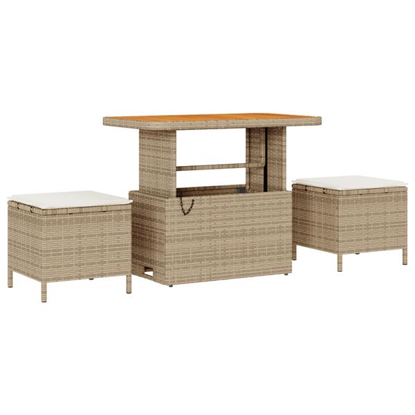 Grote foto vidaxl 3 delige tuinset met kussens poly rattan acaciahout beige tuin en terras tuinmeubelen