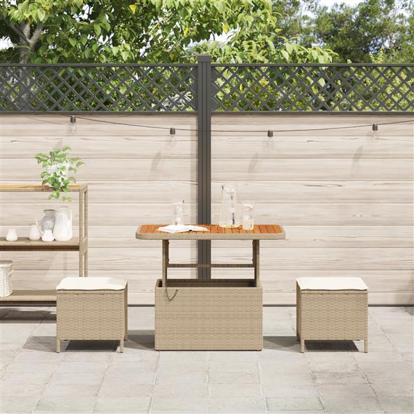 Grote foto vidaxl 3 delige tuinset met kussens poly rattan acaciahout beige tuin en terras tuinmeubelen