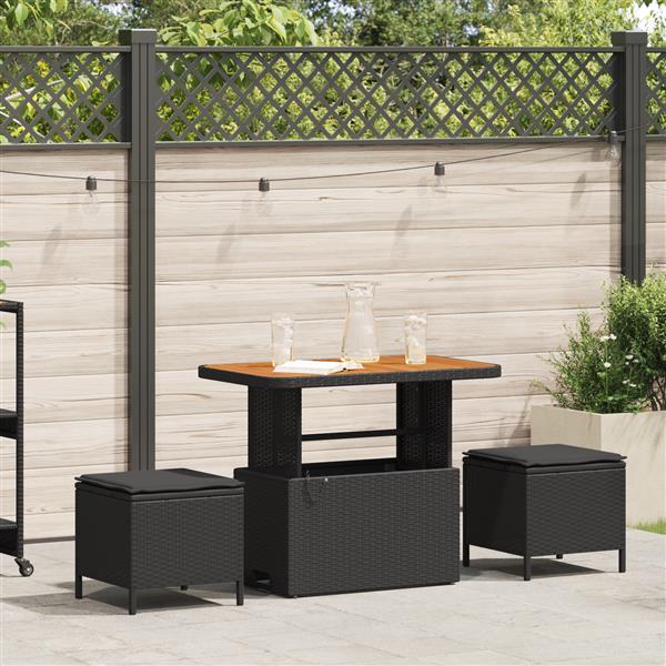Grote foto vidaxl 3 delige tuinset met kussens poly rattan acaciahout zwart tuin en terras tuinmeubelen