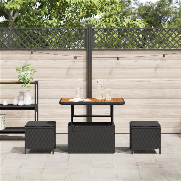 Grote foto vidaxl 3 delige tuinset met kussens poly rattan acaciahout zwart tuin en terras tuinmeubelen
