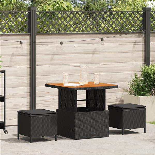 Grote foto vidaxl 3 delige tuinset met kussens poly rattan acaciahout zwart tuin en terras tuinmeubelen