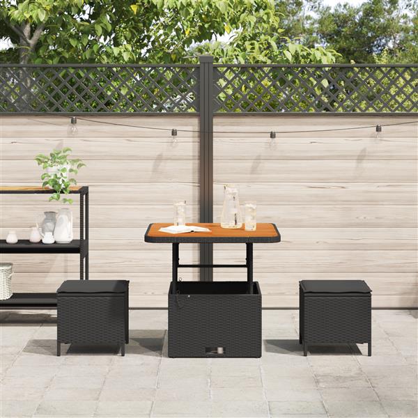 Grote foto vidaxl 3 delige tuinset met kussens poly rattan acaciahout zwart tuin en terras tuinmeubelen