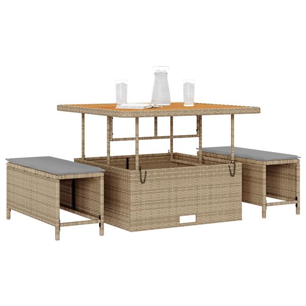 Grote foto vidaxl 3 delige tuinset met kussens poly rattan acaciahout beige tuin en terras tuinmeubelen