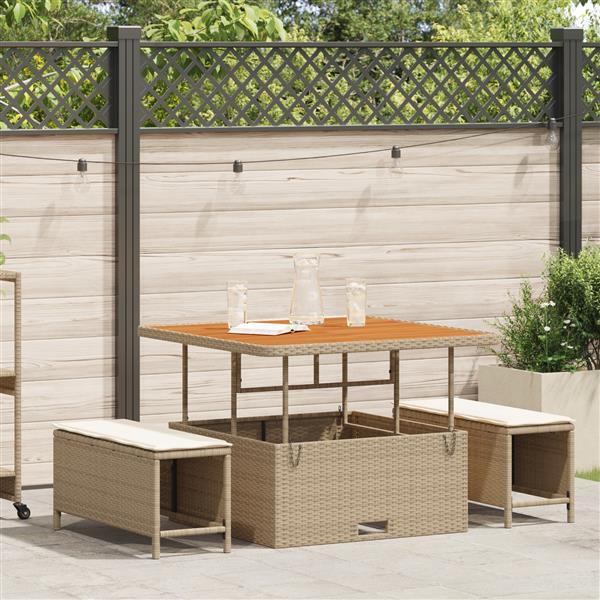 Grote foto vidaxl 3 delige tuinset met kussens poly rattan acaciahout beige tuin en terras tuinmeubelen