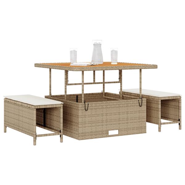 Grote foto vidaxl 3 delige tuinset met kussens poly rattan acaciahout beige tuin en terras tuinmeubelen